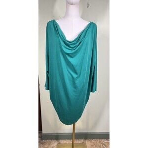 Beverly Drive Womens Plus Sz 3X Green Draped Neck 3/4 Sleeve Ruched Sides Blouse